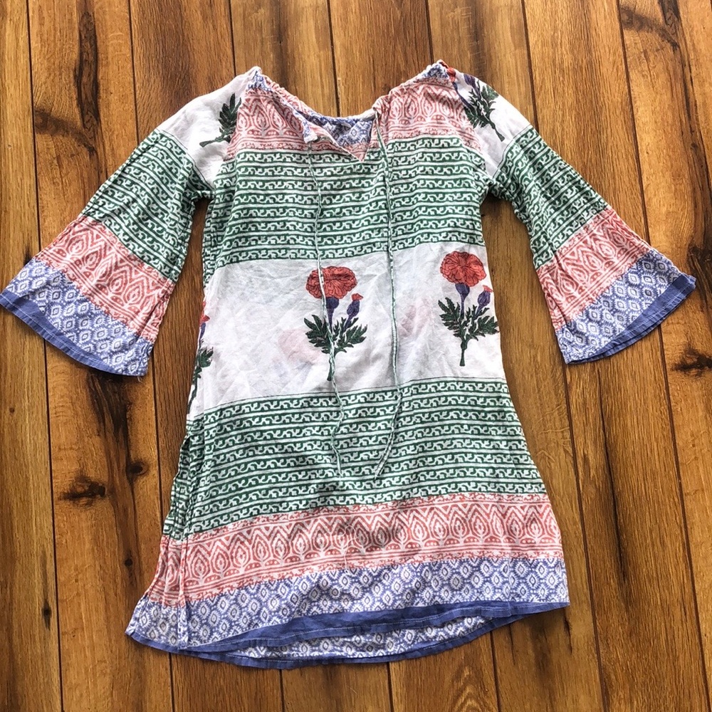 Boho Mini Dress with Bell Sleeves